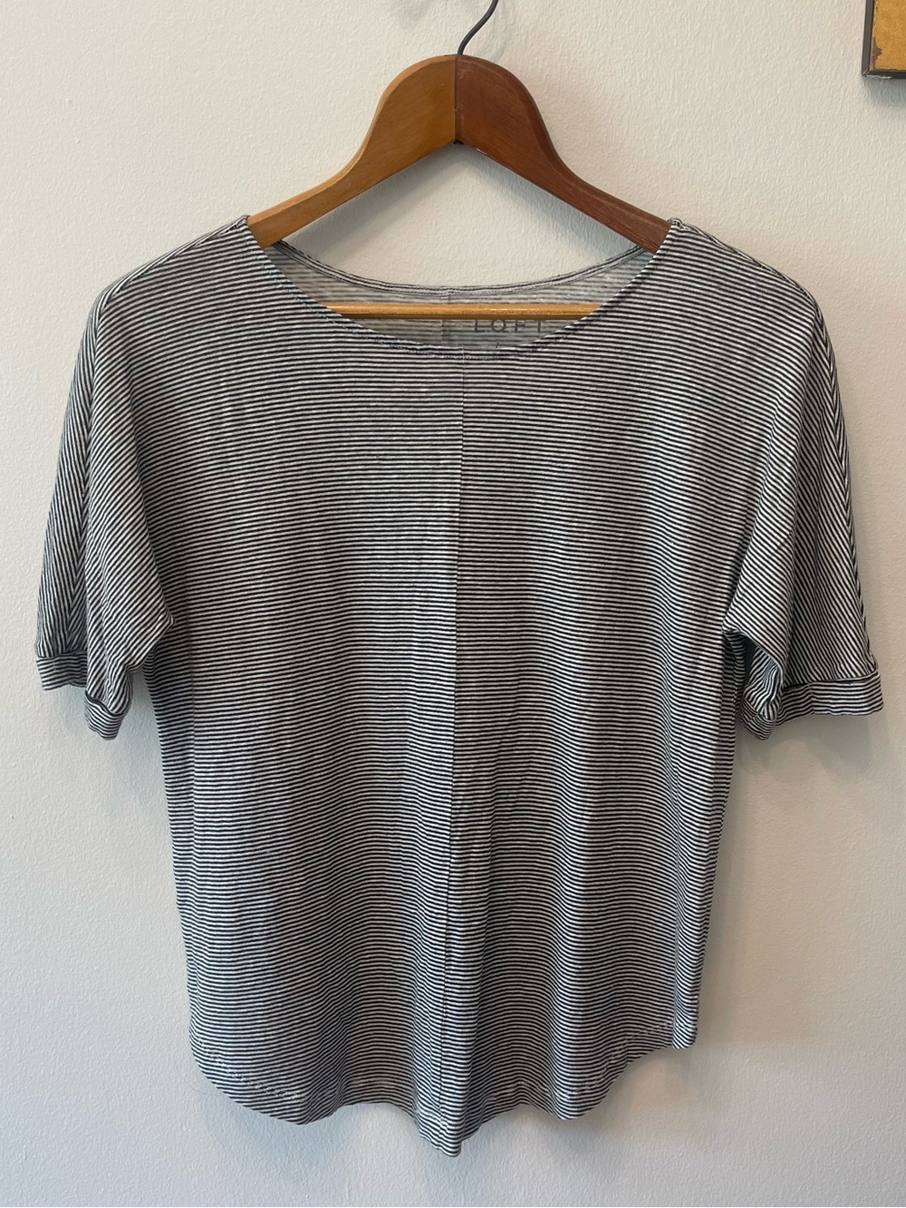 Loft Linen Striped Tshirt Black and White S